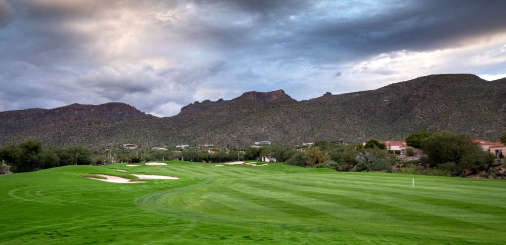 View of mountain range from golf course 